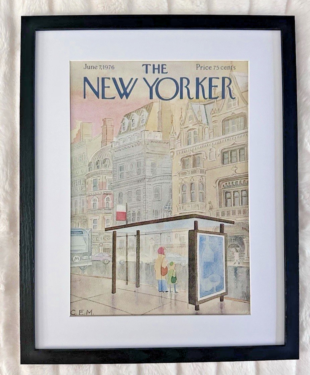 Framed 1976 The New Yorker Cover June 7 Bus Stop Charles E. Martin